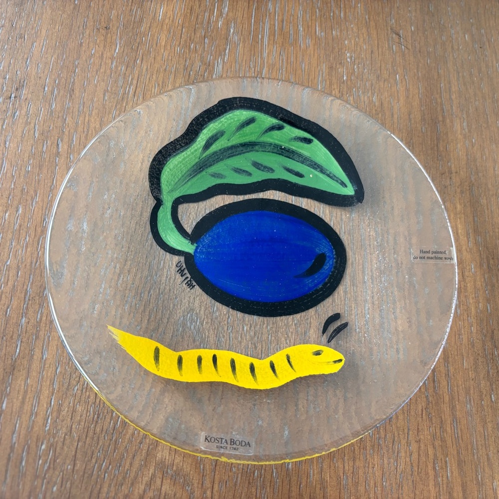 Ulrica Hydman-Vallien for Kosta Boda Hand painted Vintage Plate Fused Glass